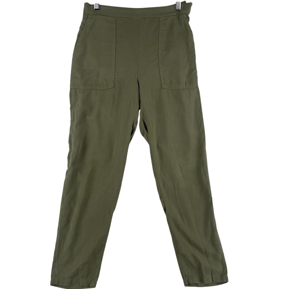 REIKO Womens Khaki Green Pants SZ S French Utilitarian Side Zipper Elastic Waist